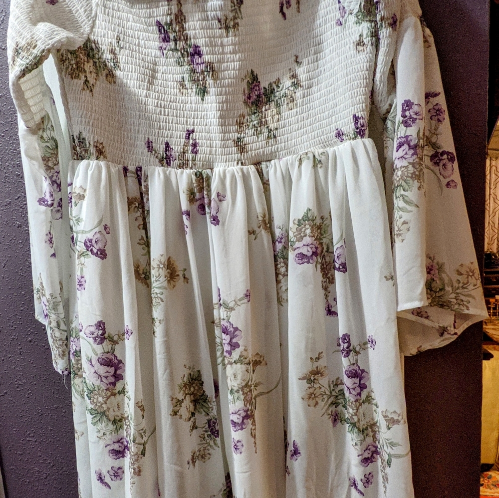 Torrid White and Purple Floral Off Shoulder Smocked Size 3X Flowy Summer Dress